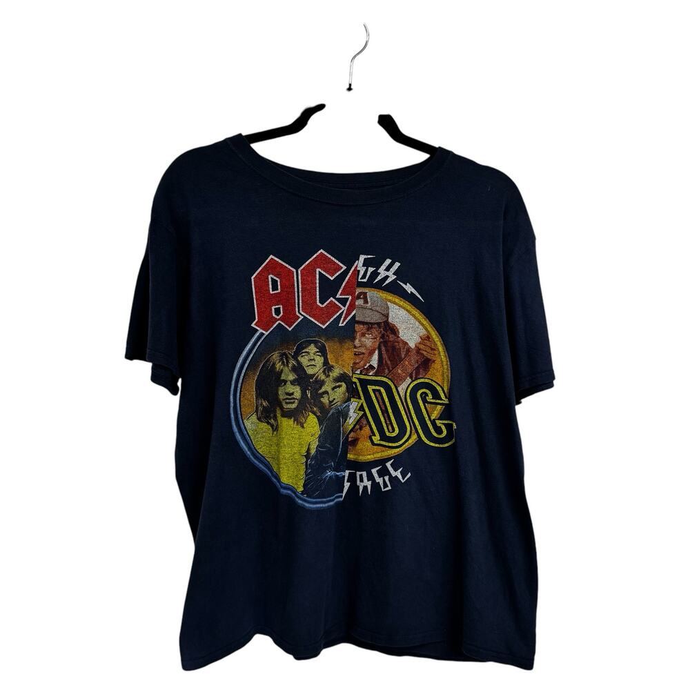 ACDC Navy Print Short Sleeve Crewneck Cotton Band Shirt Mens Large